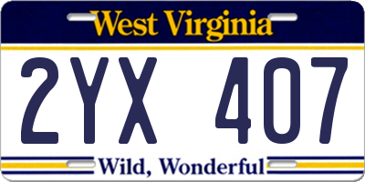 WV license plate 2YX407