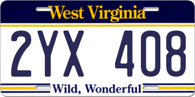 WV license plate 2YX408