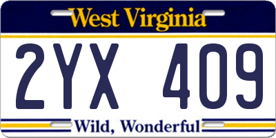 WV license plate 2YX409