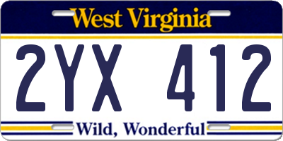 WV license plate 2YX412