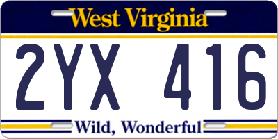 WV license plate 2YX416