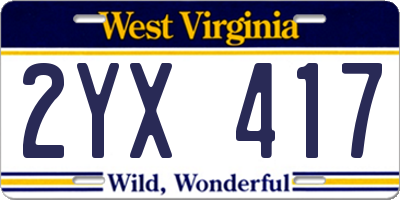 WV license plate 2YX417