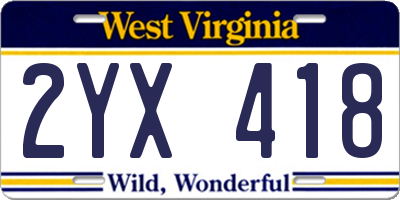 WV license plate 2YX418