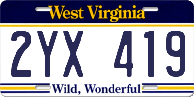 WV license plate 2YX419