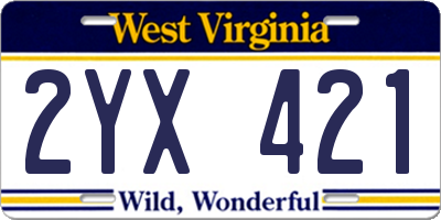 WV license plate 2YX421