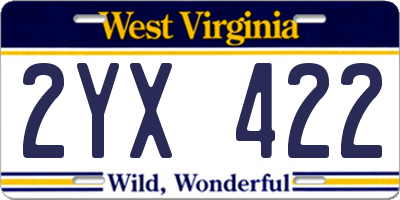 WV license plate 2YX422