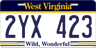WV license plate 2YX423