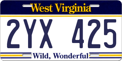 WV license plate 2YX425