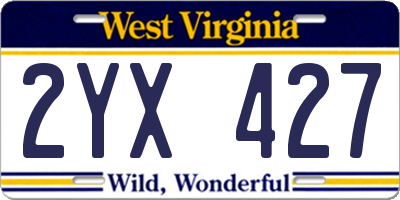 WV license plate 2YX427