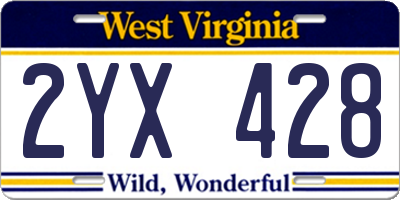 WV license plate 2YX428