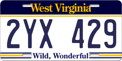 WV license plate 2YX429