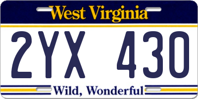 WV license plate 2YX430