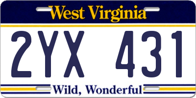 WV license plate 2YX431