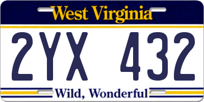 WV license plate 2YX432