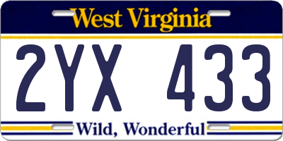 WV license plate 2YX433