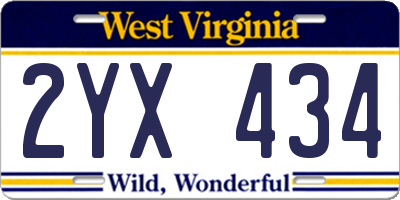 WV license plate 2YX434