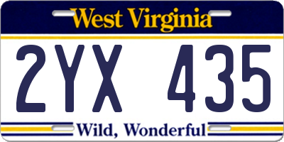 WV license plate 2YX435