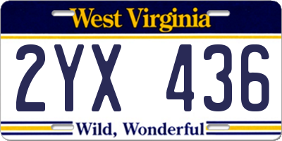 WV license plate 2YX436