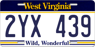 WV license plate 2YX439
