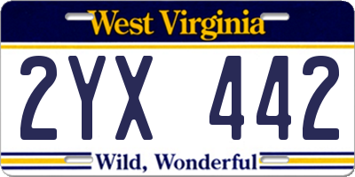 WV license plate 2YX442