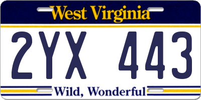 WV license plate 2YX443