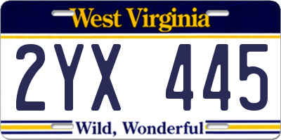WV license plate 2YX445