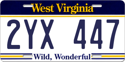 WV license plate 2YX447