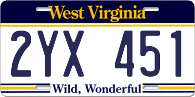 WV license plate 2YX451