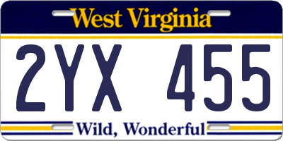 WV license plate 2YX455