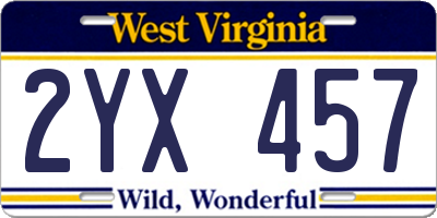 WV license plate 2YX457