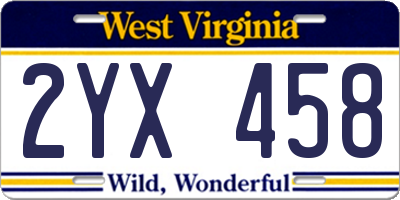 WV license plate 2YX458