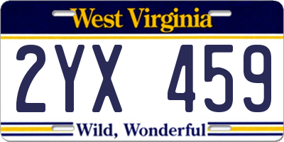 WV license plate 2YX459