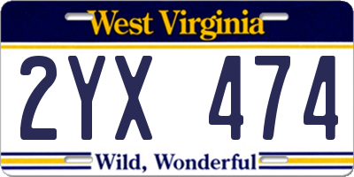 WV license plate 2YX474