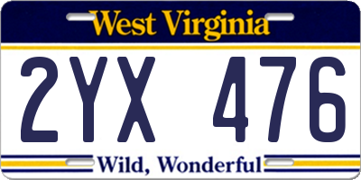 WV license plate 2YX476