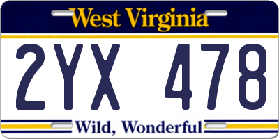 WV license plate 2YX478