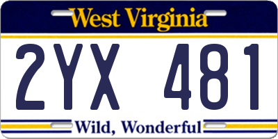 WV license plate 2YX481