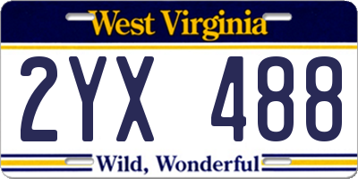 WV license plate 2YX488