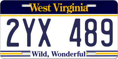 WV license plate 2YX489
