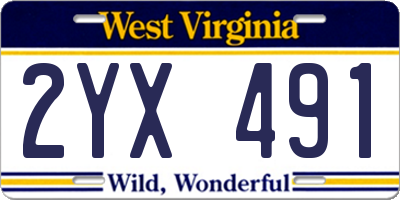 WV license plate 2YX491