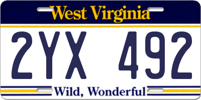 WV license plate 2YX492