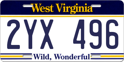 WV license plate 2YX496