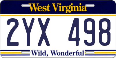 WV license plate 2YX498