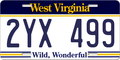 WV license plate 2YX499