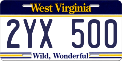 WV license plate 2YX500
