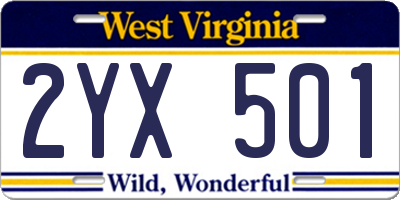WV license plate 2YX501