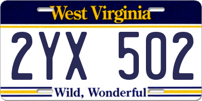 WV license plate 2YX502