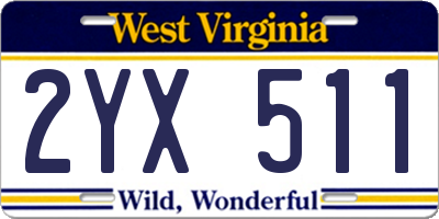 WV license plate 2YX511
