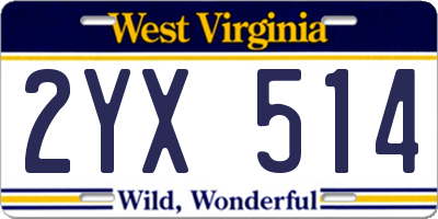 WV license plate 2YX514