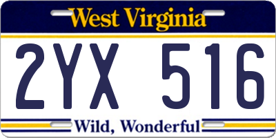 WV license plate 2YX516