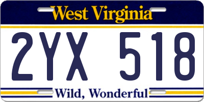 WV license plate 2YX518